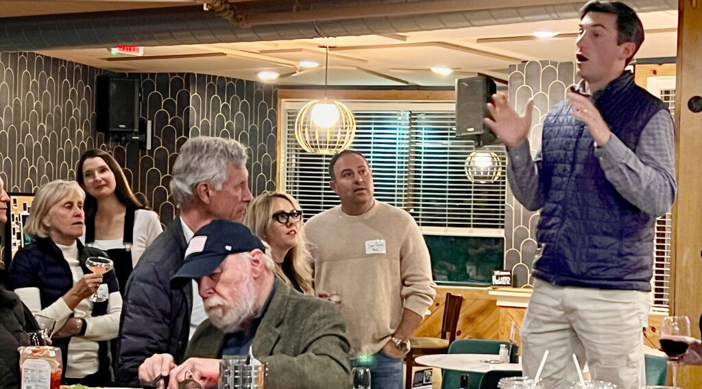 Simon Cataldo speaks to supporters at Nosh after his election victory, Photo by Michael McAteer